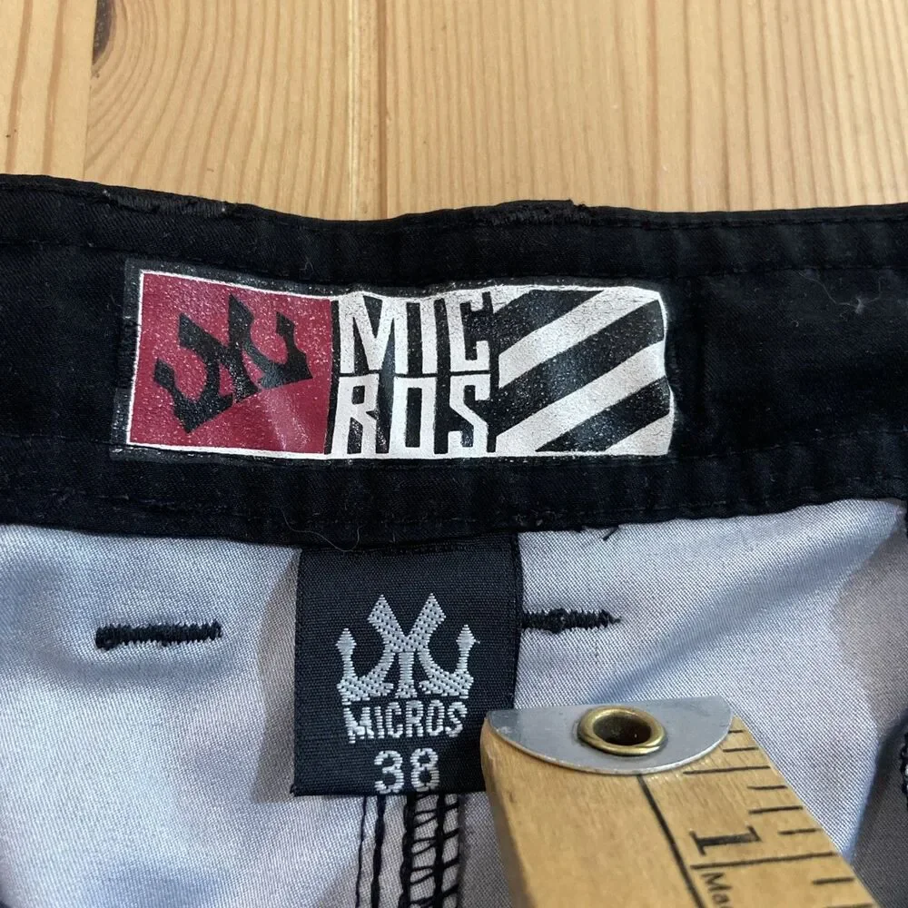 MICROS Swim Trunks Board Shorts Men's Size 38 Stripe Black Gray Bathing Suit